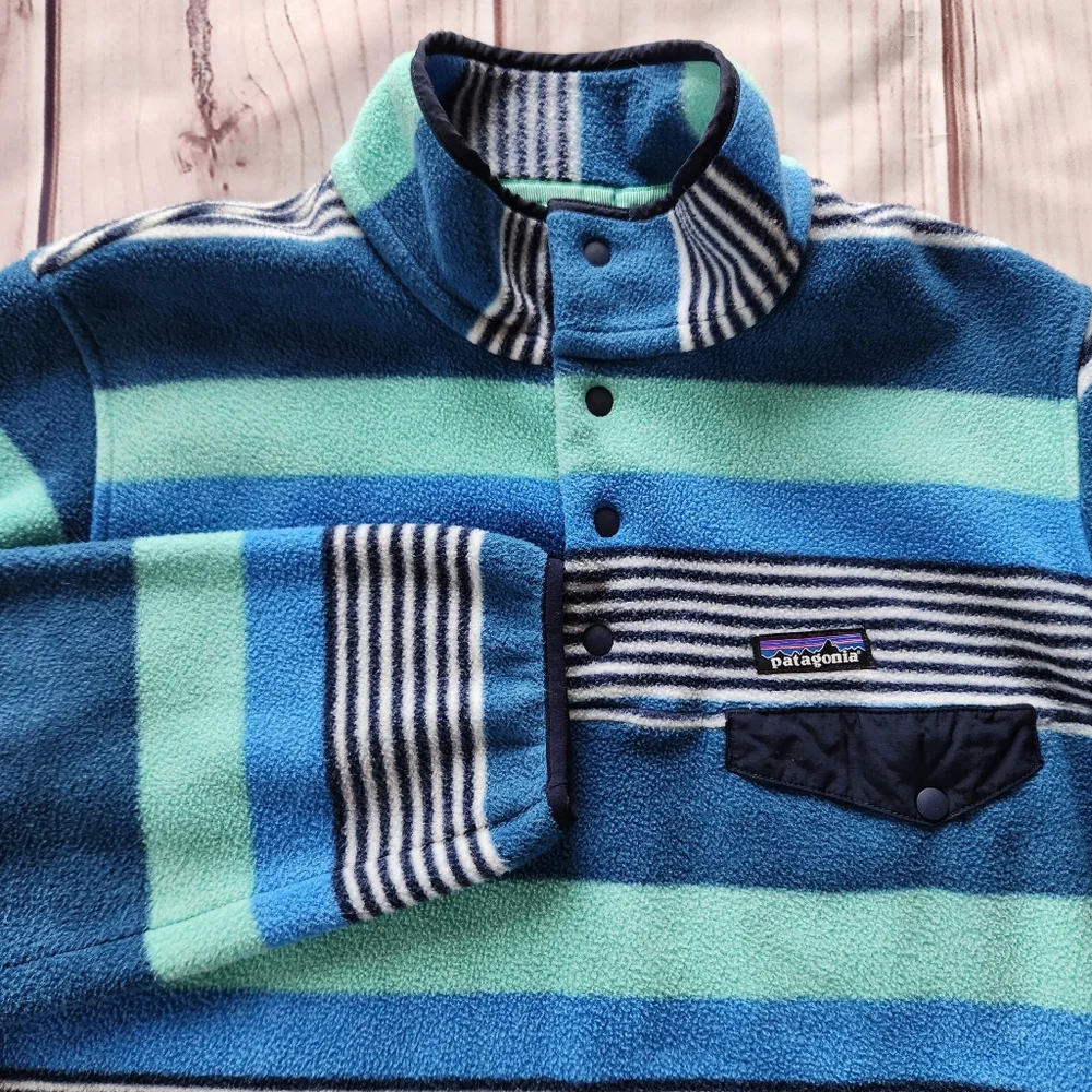 Patagonia "Synchilla Snap-T Fleece" Pullover Fitz Stripe Blue | Women's Size XL - Picture 2 of 12